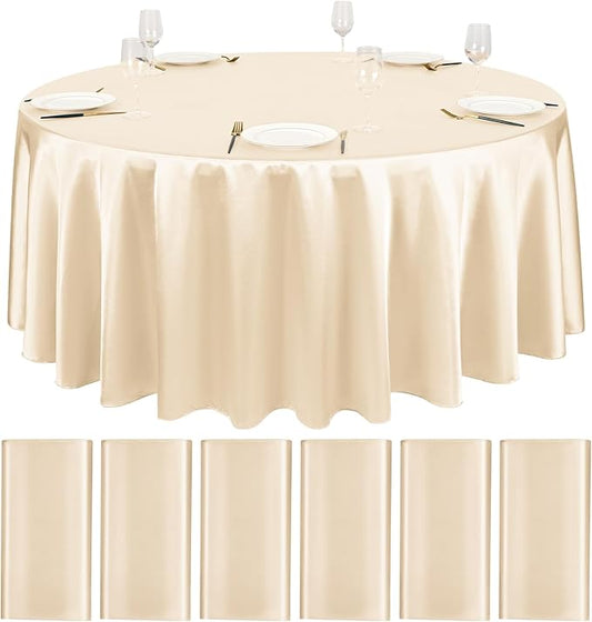 YMHPRIDE 6 Packs Satin Tablecloth 120 inch Champagne Round Tablecloths, Overlay Satin Table Cover Bright Silk Tablecloth Smooth Fabric Table Decoration for Wedding Party Banquet Events
