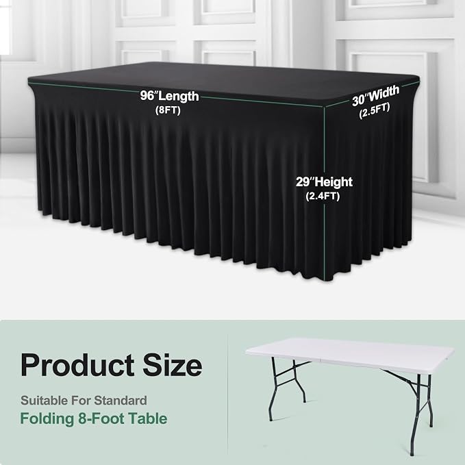 BDDC One-Piece Spandex Black Table Cloth Skirt for 8FT Rectangle Tables - Image 3