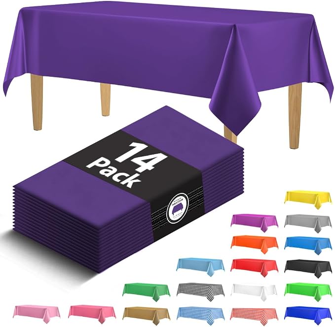 14 Pack Premium Purple Plastic Tablecloth - 54 x 108 in. Disposable Rectangle Plastic Table Cloth - Decorative Rectangle Table Cover Smooth Tablecloth - Disposable Tablecloths For Parties, Weddings by HSGUS