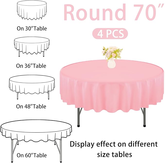 4 Pack 70 Inch Pink Polyester Round Table Cloth Washable Decorative Fabric Table Covers for Wedding Dining Table Buffet Parties Banquet Decor - Image 2