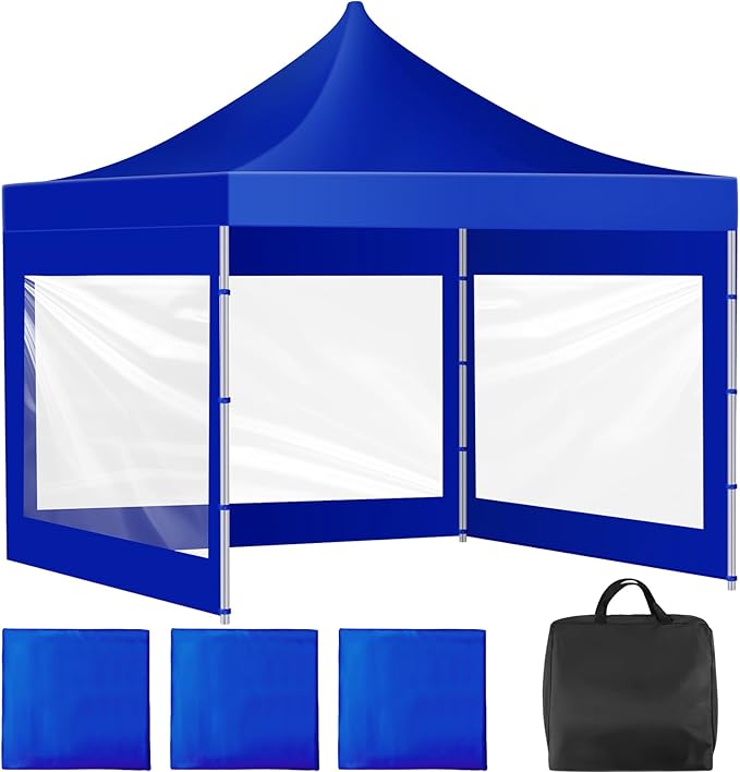 3 Pcs Clear Canopy Sidewalls with Black Storage Bag Window Sidewall for 10 x 10 Inch Tent Waterproof Shade Wall, Sunwalls Only, Canopy Tent Not Included, No Zipper(Blue)