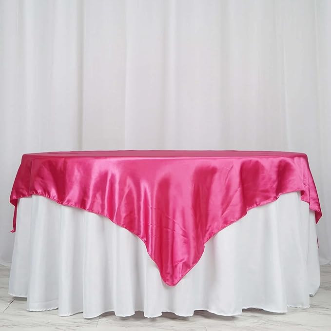 Efavormart Pack of 5 | 72" Satin Square Tablecloth Overlay for Wedding Catering Party Table Decorations Fushia Square Tablecloth Cover
