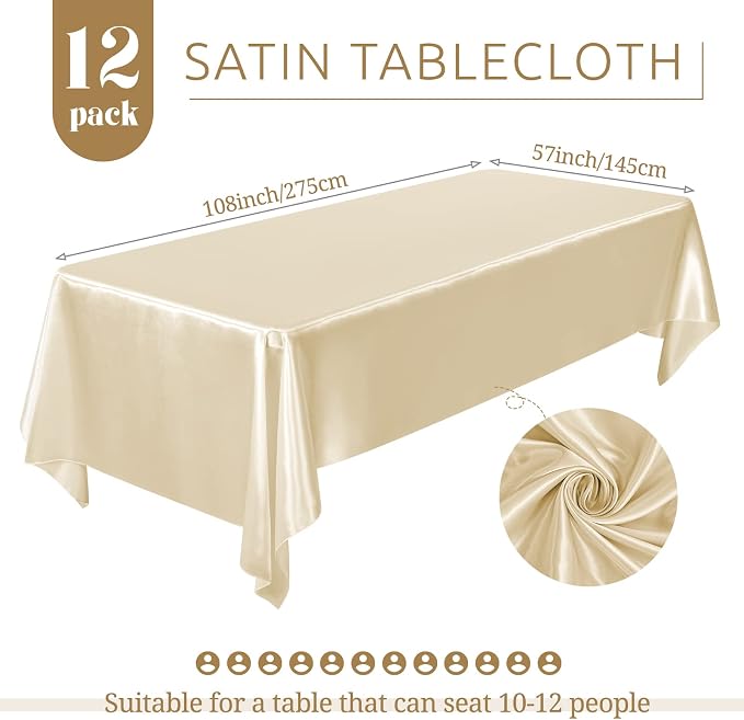 12 Pack Champagne Satin Tablecloth, 57 x 108 Inch - Image 2