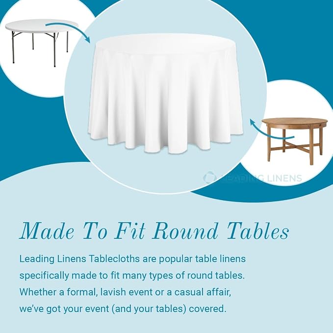 Leading Linens 10 pcs 48 Inch Round Ivory Polyester Tablecloths | Elegant polyester table covers, perfect for weddings, receptions, dinners, & parties. Stain & wrinkle-resistant. - Image 5