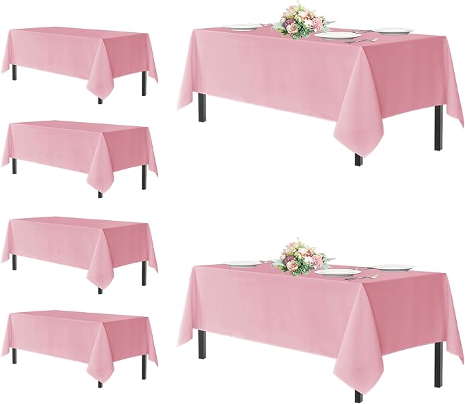 sancua Pink Tablecloths Rectangle, 6 Pack Table Cloth for 8 Foot Tables | 60x120 Inch, Washable Polyester Fabric Reusable Rectangular Covers for Christmas Wedding Party, Birthday, Banquet Reception by sancua