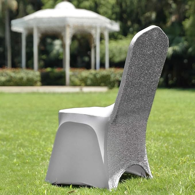 Tableclothsfactory 10PCS Silver Spandex Stretch Banquet Chair Cover with Metallic Glitte Dinning Event Slipcover for Wedding Party Catering by TABLECLOTHSFACTORY