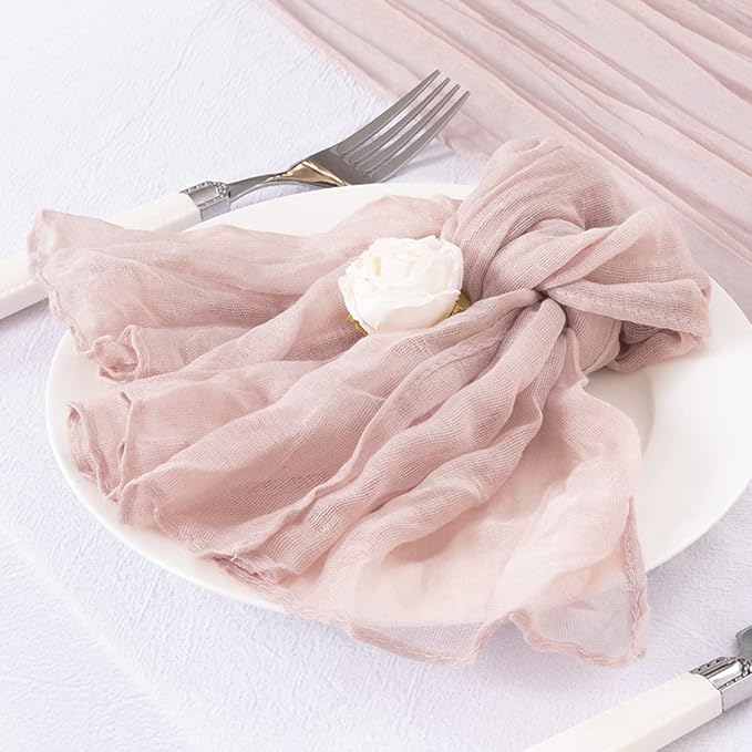 DeZerlor Pink Washable Cheesecloth Napkins Set of 50 for Wedding Party | Reusable Summer Cloth Napkins Bulk, for Bridal Baby Shower Dinner Cocktail Birthday Home, 21x21 Inches - Image 6