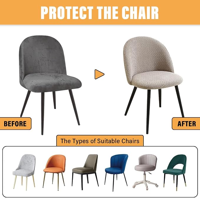 Dining Room Chair Covers Set of 4 Mid Century Modern Dining Chair Covers Curved Back Chair Cover Armless Chair Slipcovers for Kitchen,Office,Living Room, Khaki - Image 5