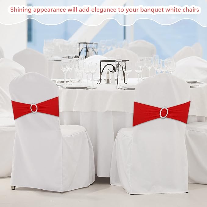 CHENGU 150 Pcs Red Chair Sashes with Buckle, Stretch Bands - Image 6