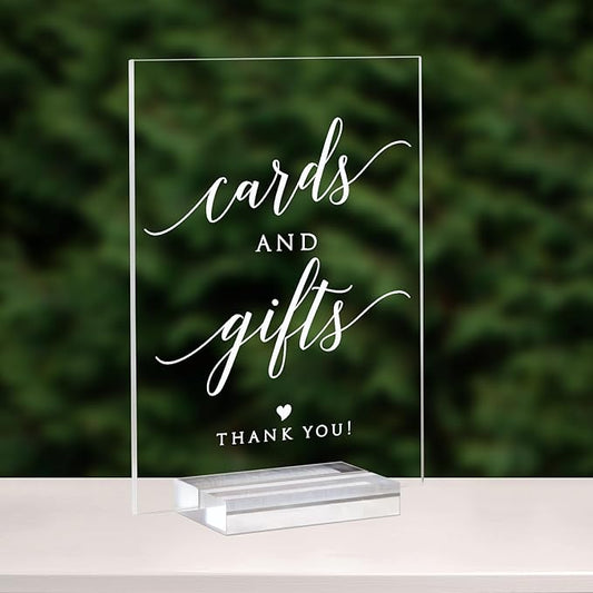Acrylic Cards and Gifts Sign with Stands, 5"x7" Clear Acrylic Wedding Sign and Clear Stand, Wedding TableTop Sign for Wedding Reception Event Party (Cards and Gifts)