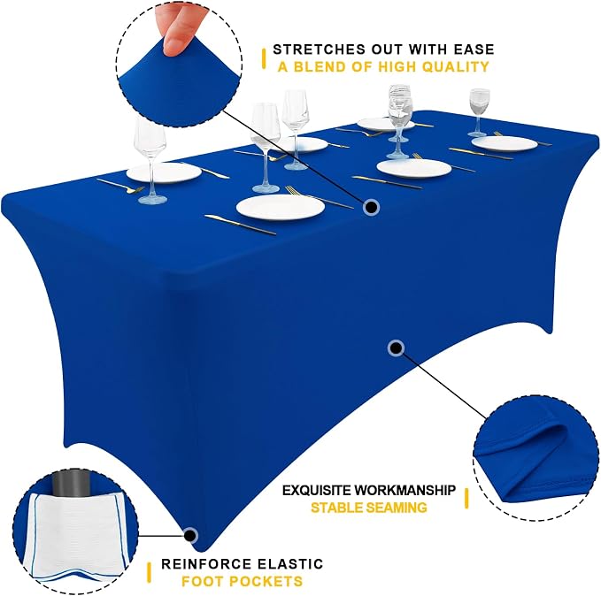 Smiry 2 Pack Spandex Table Cloth 6FT, Elastic Fitted Blue Tablecloth - Image 2