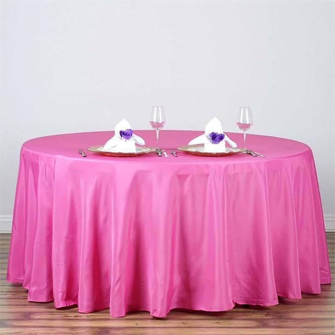 BalsaCircle 6 pcs 120 inch Fuchsia Round Tablecloths Polyester Fabric Table Cover Linens for Wedding Party Reception Banquet Events Kitchen Dining - Image 2