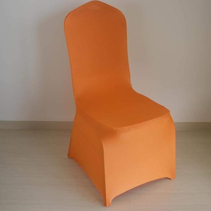 30 80 100Pieces White Wedding Chair Covers Stretch Polyester Spandex for Wedding Party Banquet Seat Covers (Orange, 60PCS) - Image 2