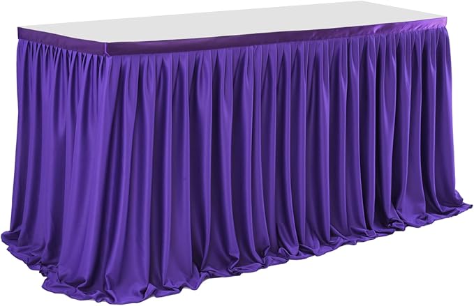 12ft Purple Table Skirt for Rectangle Tables Polyester Table Skirt Desk Skirts Ruffle Table Skirt Cloth for Birthday Party Banquet Purple Theme Party Wedding Bridal Shower Table Skirts - Image 3