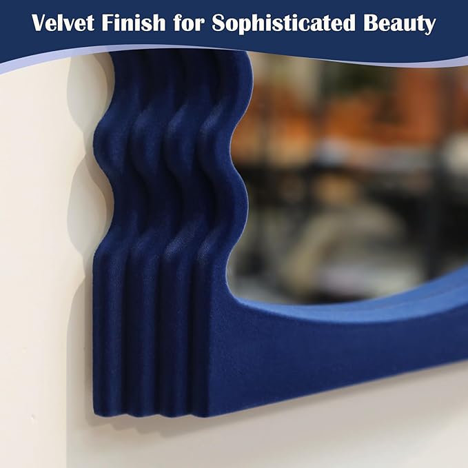 Small Wavy Wall Mirror Living Room Decor, Irregular Decorative Mirrors with Flocking Touch, Modern Squiggly Mirror for Bedroom Hallway Entryway Game Room Decoration (Dark Blue)