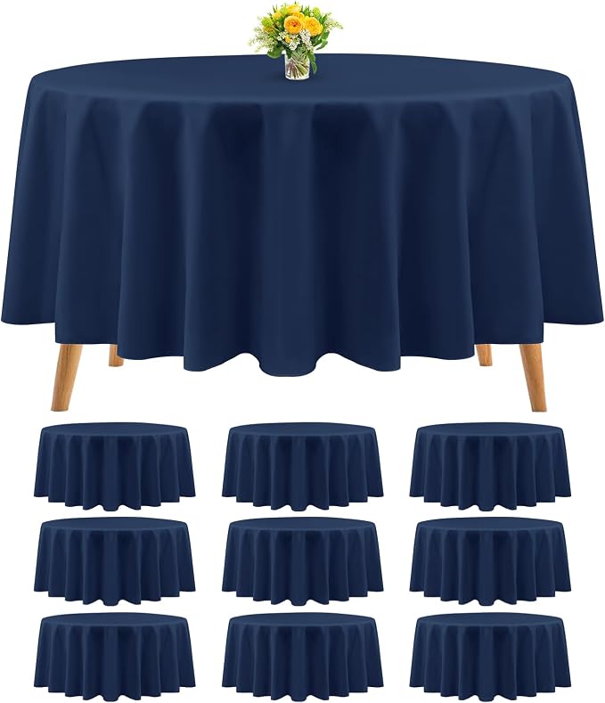 Teruntrue 10 Packs Premium Round Tablecloth 90 Inch Navy Blue Polyester Table Cloth Bulk Washable Polyester Fabric Tablecloths Tablecloths for Wedding Party Banquet Buffet Holiday Dinner (90 Inch) by Teruntrue