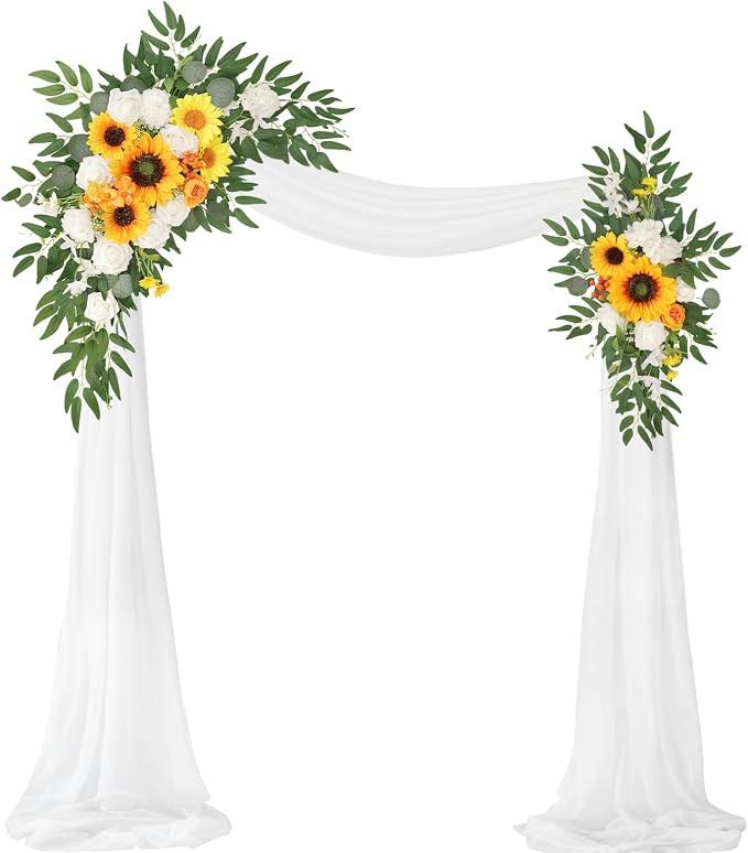 Artificial Wedding Arch Flowers Kit(Pack of 3),2Pcs Artificial Flower Arch Decor,1Pcs Sheer Drape for Wedding Ceremony Arbor for WeddingCeremony (Sunflower Wedding) by WEIERYUE