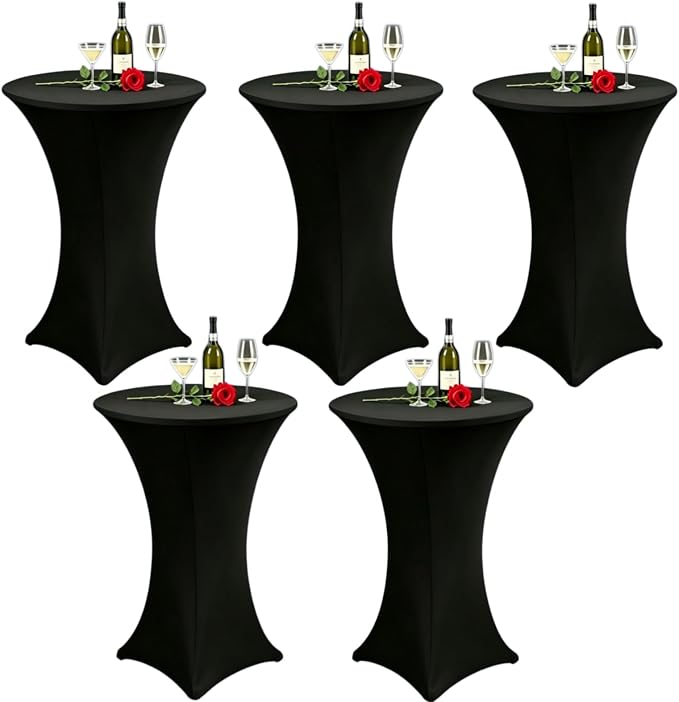 5 Pack High Top Cocktail Table Covers Black 32x43 Inch Fitted Stretch Round Cocktail Table Tablecloths Spandex Round High Top Table Cloths for Bar Party Wedding Banquet Event by Zrlljp
