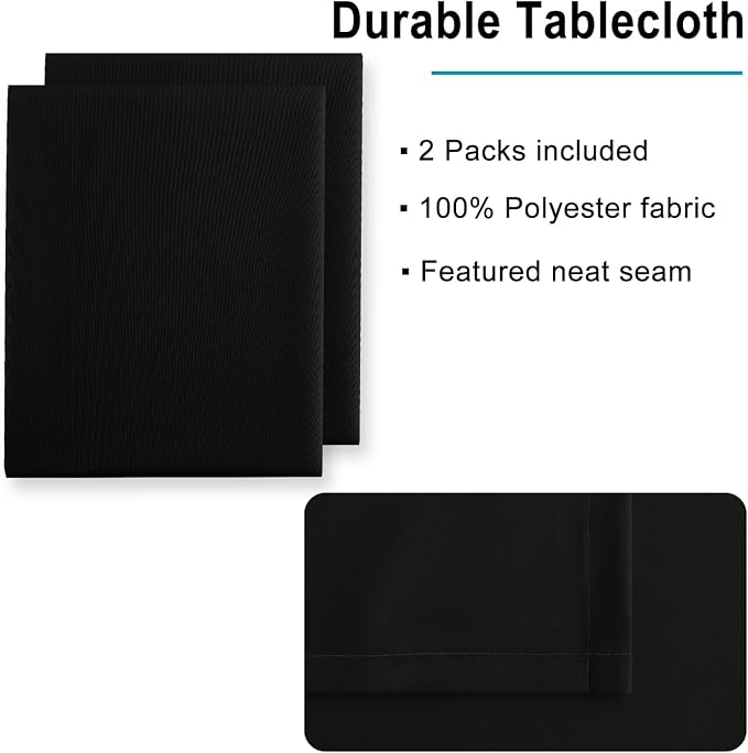 Hiasan 2 Pieces Black Tablecloth Square, 30 x 30 Inch | Waterproof, Wrinkle Resistant, Washable Polyester Fabric Table Cloth for Dining Room/Kitchen/Card Tables/Outdoor Use - Image 4