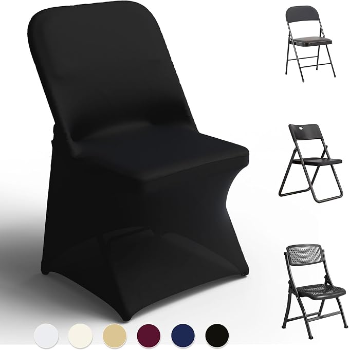 Trlyc Spandex Folding Chair Covers 12 Pcs Black for Wedding Party - Image 7