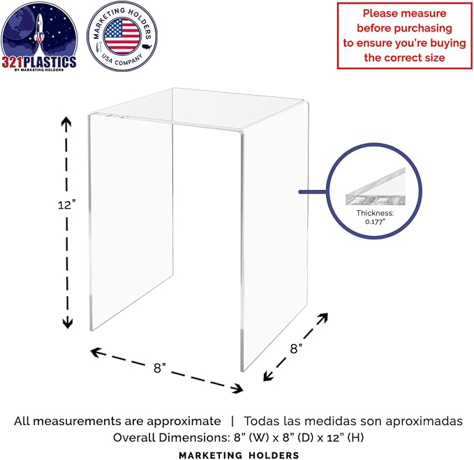 Marketing Holders 6 Pack Retail Clear Acrylic Riser Display Stand 8" x 8" x 12" One Piece Tall Reusable Platform for Counter or Tabletops Buffet Food Risers - Image 6