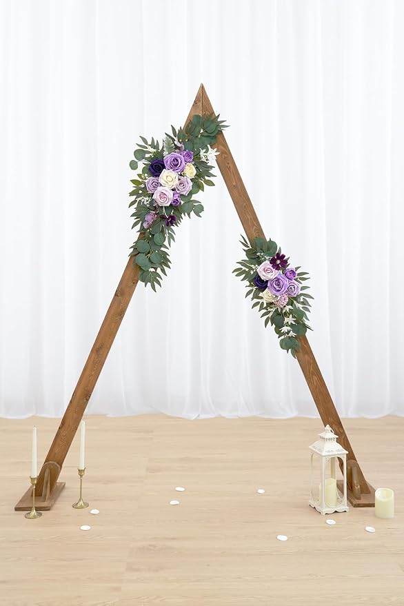 Olalaka Faux Flower Swag Set of 2 for Wedding Welcome Signs Floral Decorations, Purple Wedding Arch Flowers for Wedding Ceremony (Lilac & Purple & Cream) - Image 7