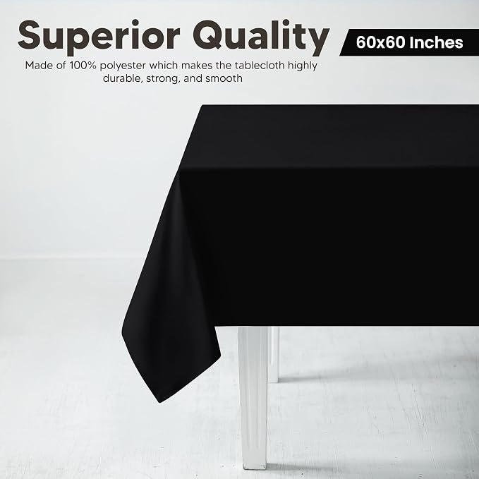 Utopia Kitchen Rectangle Table Cloth 2 Pack [60x60 Inches, Black] | Tablecloth Machine Washable, Polyester Table Cover for Dining, Buffet Parties, Picnics, Events, Weddings and Restaurants - Image 2