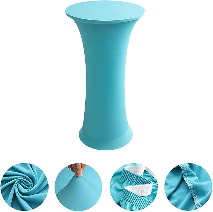 2 Pack Round Spandex Cocktail Table Cover 32x43 Inch Lake Blue Stretch Highboy Table Cloths Fitted Tablecloth High Top Tablecovers for Party Pub Banquet Bistro PTC23 - Image 2