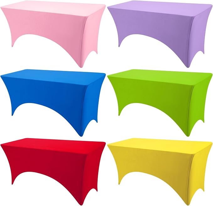 Preboun 6 Pcs Stretch Spandex Table Cover 6 Ft Rectangular Fitted Tablecloth Washable and Wrinkle Resistant Patio Table Cover Spandex Table Cloths 6 Ft for Event Wedding Banquet Parties, 6 Colors by Preboun