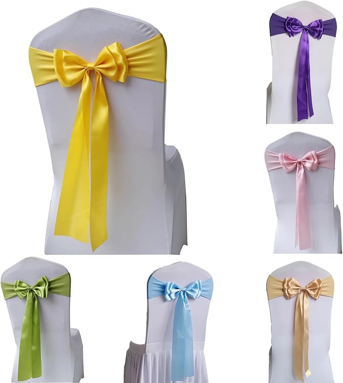 Pack of 50 Chair Sashes Spandex Chair Bands Satin Chair Sashes Chair Ribbons Bows Stretch Chair Sashes for Wedding Party Events Banquet Hotel Home Kitchen Chair Cover Decoration（50 PCS Golden Yellow） - Image 2