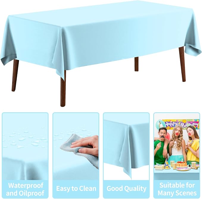 CXPSINC 54 Inch X 100 Feet Plastic Table Cover Roll Disposable Tablecloth with Slide Cutter for All Type/Shape Tables | Party, Banquet, Birthdays, Weddings(Light Blue, 100 Feet) - Image 3