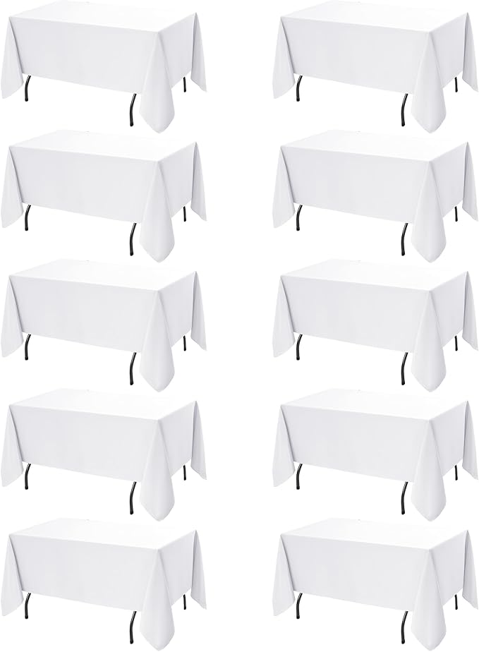 10-Pack White Tablecloths for Rectangle Tables, 70 x 120 Inches | Stain-Resistant Polyester Fabric for 6 Foot Tables - Washable Table Covers for Weddings, Banquets, Birthday Parties, Events by DailySet