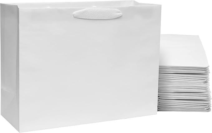 Prime Line Packaging White Gift Bags, 16x6x12 50 Pack, Retail Bags, Paper Shopping Bags with Handles Bulk by PrimeLinePackaging