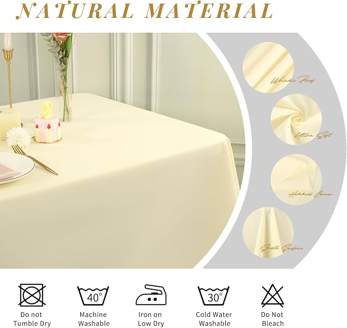 6 Pack Tablecloth 60 x 102 inch Polyester Table Cloth for 6 Foot Rectangle Tables,Stain and Wrinkle Resistant Washable Fabric Table Covers Polyester Beige Table Clothes for Wedding,Party,Banquet - Image 3