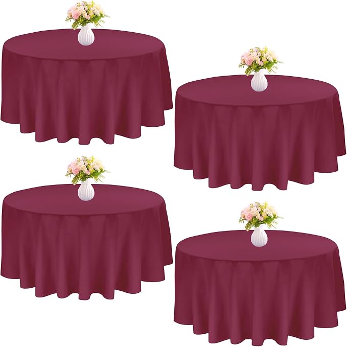 4 Pack Round Tablecloth 90 Inch Polyester Washable Fabric Table Covers for Wedding Dining Table Buffet Parties Banquet Decoration（Burgundy） by JALANCY