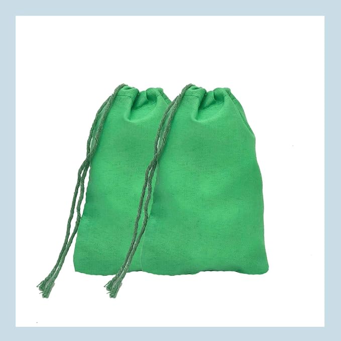 (12x18 inches) Green Cotton Bags, Reusable And Biodegradable Produce Muslin Drawstring Bags Available in Different Sizes (Pack Of 50) - Image 2