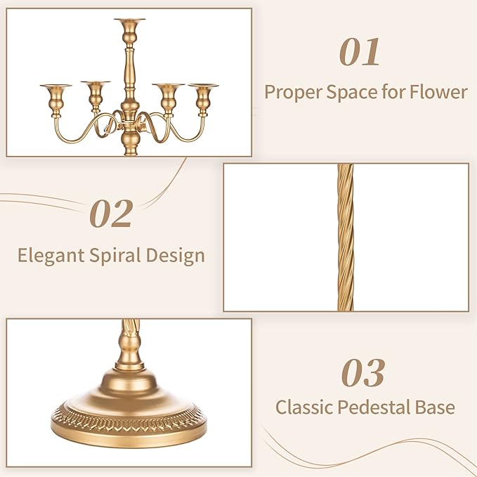 Sziqiqi Floor Candlestick Holder Gold Candelabra - 35inch Tall Candlestick Holders for Taper Candles Candle Sticks Holder Decor for Wedding Table Centerpiece Anniversary Ceremony 2pcs