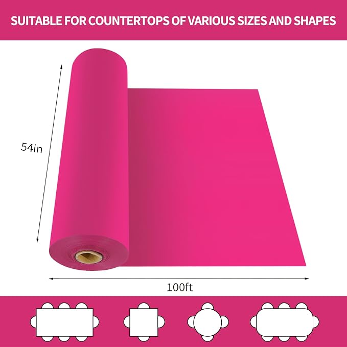 CXPSINC 54 Inch X 100 Feet Plastic Table Cover Roll Disposable Tablecloth with Slide Cutter for All Type/Shape Tables | Party, Banquet, Birthdays, Weddings(Fuchsia, 100 Feet) - Image 2