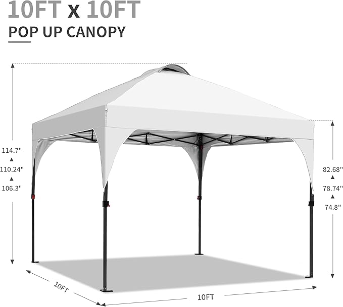 GDY 10x10 Pop Up Canopy Tent, Outdoor Gazebo with 4 Sandbags, Easy Up Canopy with 3 Adjustable Heights for Events, Parties, Camping, White.