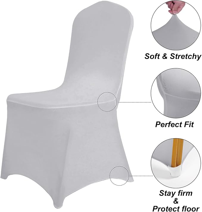 SuperO Waterproof Spandex Chair Cover 25PCS, Stretch Dining Chair Covers, Polyester Outdoor Chair Covers, Protector Stretch Chair Cover for Party Universal, Banquet, Wedding Event, Hotel(Silver) - Image 5