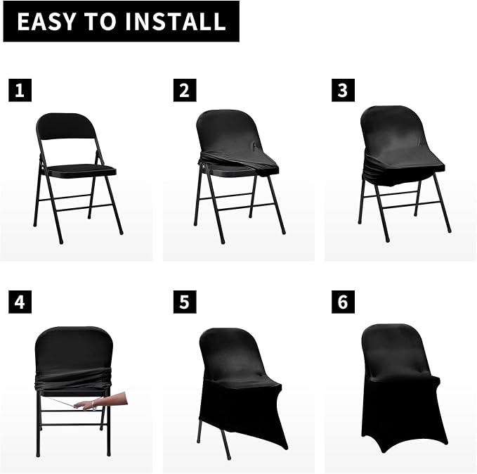 HAINARverS Folding Chair Covers for Wedding, 10pcs Stretch Spandex Washable Fabric Chair Cover, Decoration Chair Cover for Wedding, Party, Banquet, Birthday, Conference, Event(Black, 10 PCS) | Stretch Spandex Washable Fabric Chair cover, Decoration Cha... - Image 6