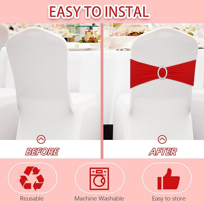 CHENGU 150 Pcs Red Chair Sashes with Buckle, Stretch Bands - Image 5