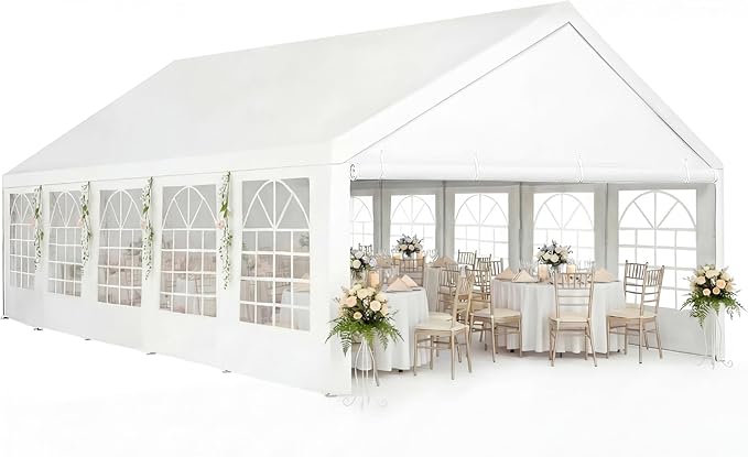 Party Tent 16x32ft Heavy Duty Large Outdoor Commercial Wedding Canopy White Event Shelter Gazebo Carport with Removable Sidewalls