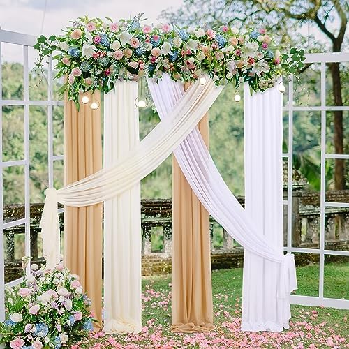 6 Yards Wedding Arch White Sheer Backdrop Curtain 6 Panels Chiffon Fabric Drapery Nude and Cream Ceremony Birthday Party Anniversary Decoration - Image 3