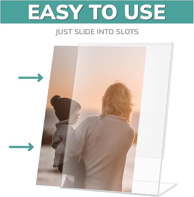 PBF 5x7 Acrylic Sign Holder | Vertical Stand Up Slanted Display | Clear Picture Frame, Menu Table Top Stand, Plastic Flyer Holder (96-Pack) - Image 5