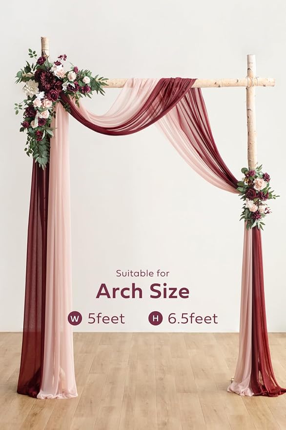 Ling's moment Red Pink Blush Artificial Wedding Arch Flowers Kit Pack of 4, 2pcs Hanging Flower Arrangement 2pcs Chiffon Drapes Ceremony Reception Fake Rose Arbor Backdrop Floral Party Outdoor Decor | Pack of 4, 2pcs Hanging Flower Arrangement, 2pcs Ch... - Image 6
