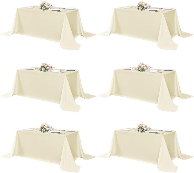 sancua Beige Rectangle Tablecloths 90x132 Inch, 6 Pack | Washable Fabric Table Cloth, Large Reusable Polyester Covers for Wedding, Party, Birthday, Banquet by sancua