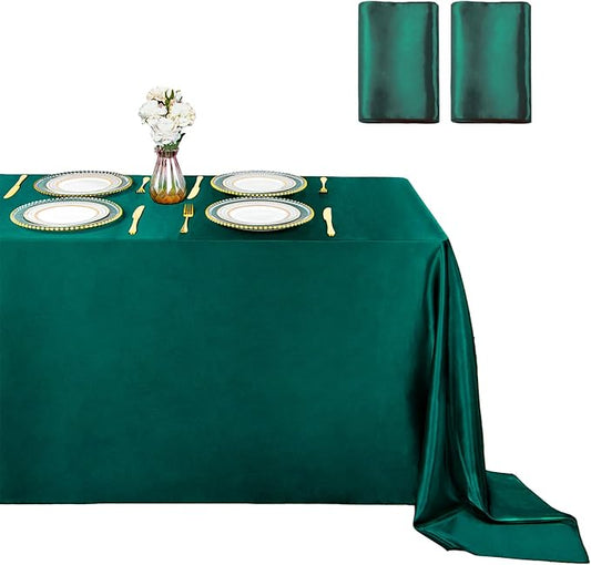 ShinyBeauty Emerald Green Tablecloth Rectangle 60X102 Inch 2 Packs Satin Tablecloths Silky Table Cloth Polyester Overlay Green Table-Cloths for Parties,Dining,Christmas Tables Decor
