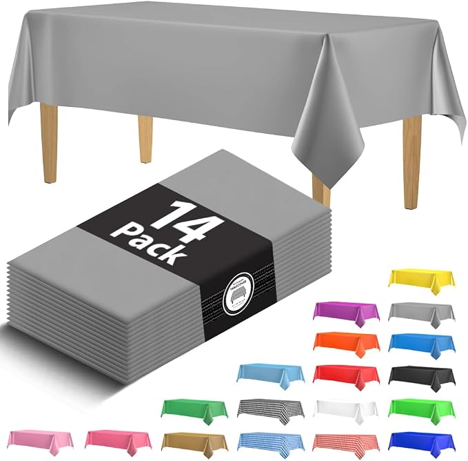 Premium Silver Plastic Tablecloth - 54 x 108 in. Disposable Rectangle Table Cloth - Decorative Table Cover Smooth - For Parties, Weddings by HSGUS