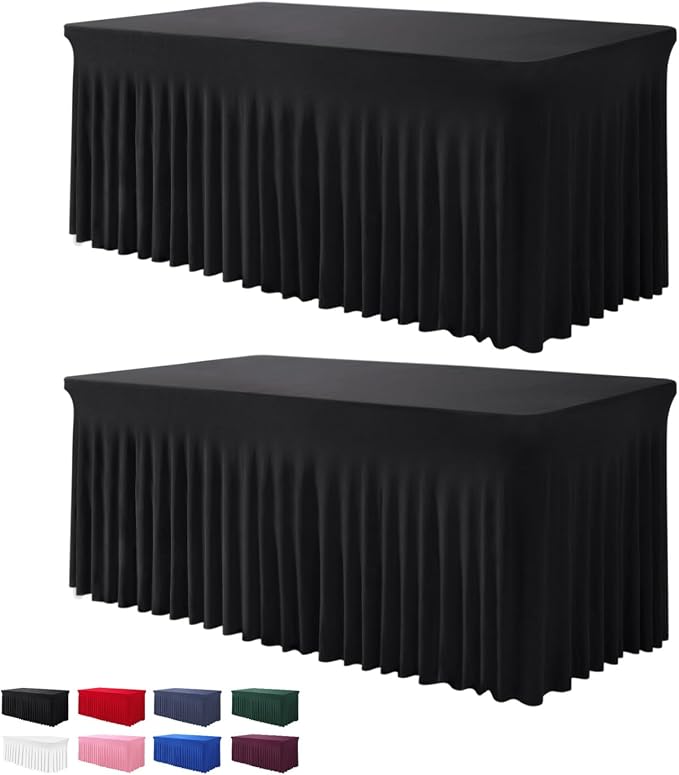 BDDC One-Piece Spandex Black Table Cloth Skirt for 8FT Rectangle Tables by BDDC